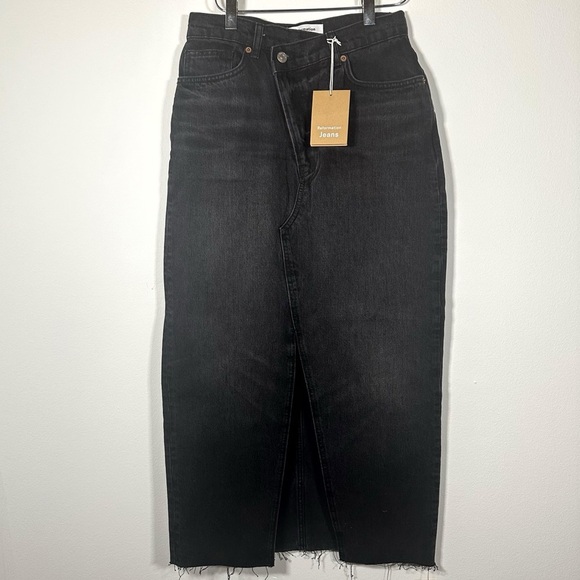 NWT $168 Reformation Nila Long Denim Skirt Black Nome Size 27 - Picture 5 of 14